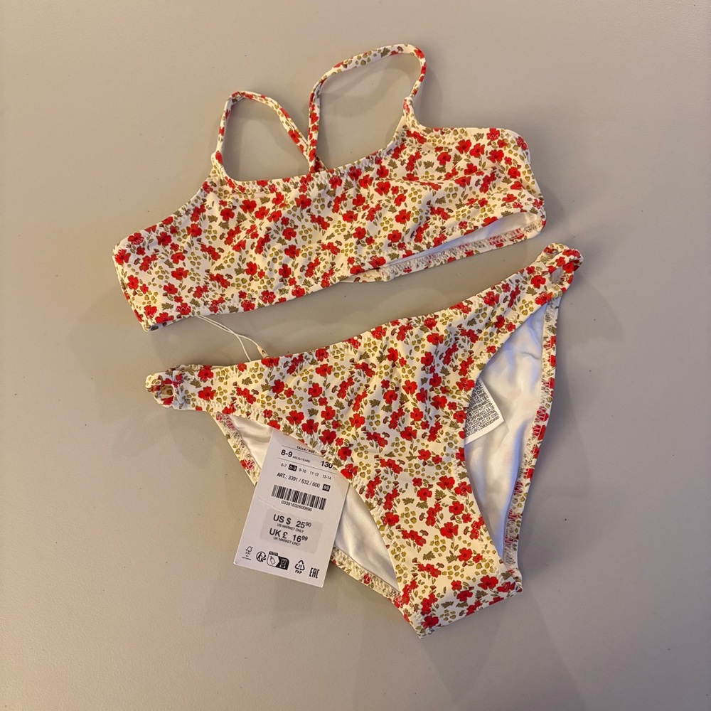 Zara Kids Swim Bikini - Red Floral on Cream